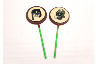 Piruleta de chocolate con leche con dibujo transfer